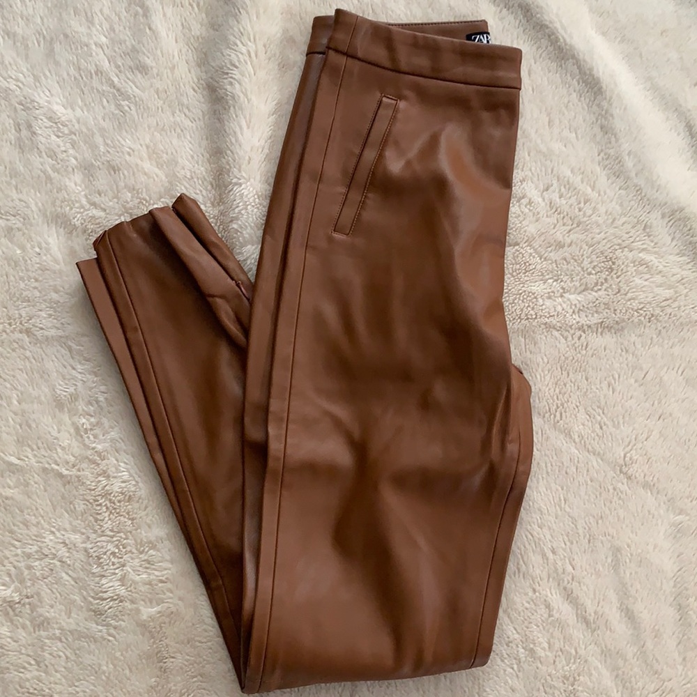 Zara brown faux leather pants